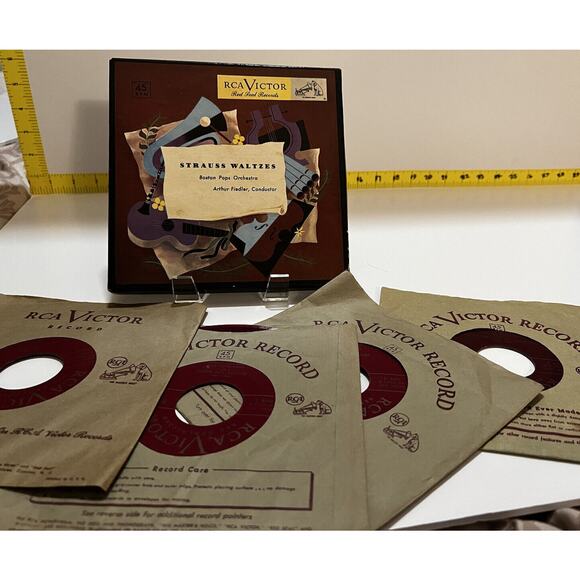 Red Vinyl Set Strauss Waltzes Boston Pops Orchestra Box Set of 4 RCA Victor 1949 - Picture 1 of 16